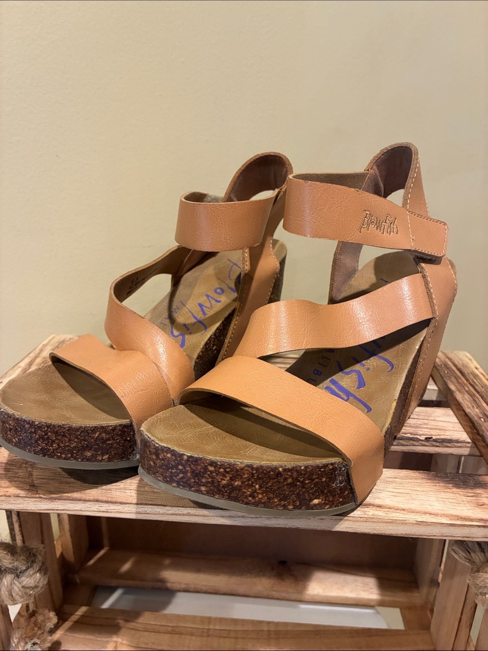 Blowfish Tan Leather-Look Cork Wedge Sandals